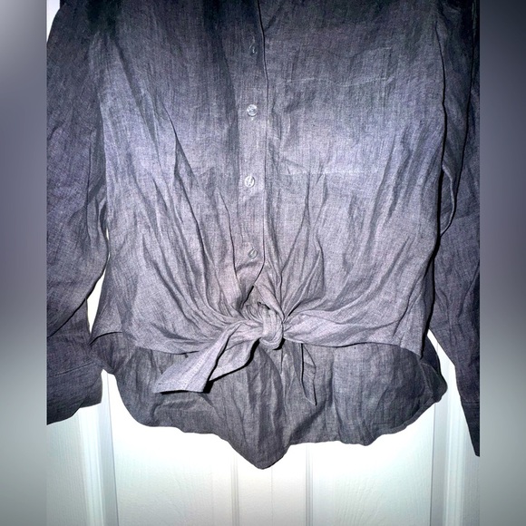 Theory Hekanina Tie Front Drape Hemp Shirt-Pewter Sz S NWT & extra buttons - Picture 2 of 15